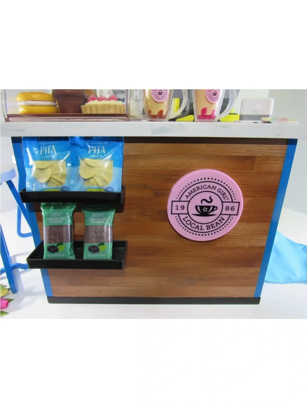 American Girl Local Bean Coffee Shop Play Counter with Yellow Espresso Machine